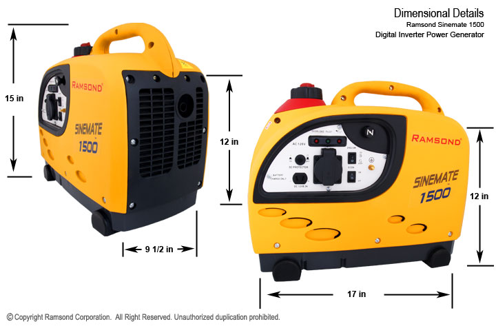 Sinemate 1500 Digital inverter Gasoline Generator Dimensions 